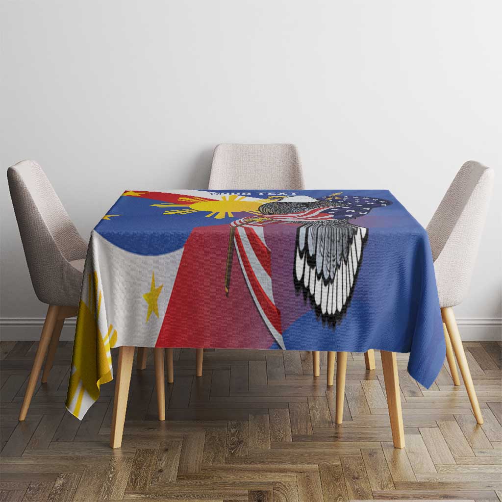 Personalized Filipino-American Tablecloth Philippines Coat Of Arms with Bald Eagle - Wonder Print Shop