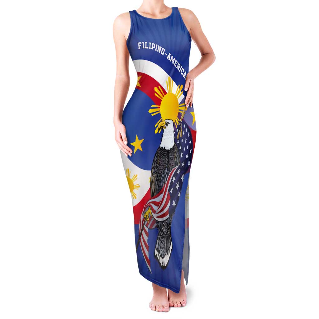 Personalized Filipino-American Tank Maxi Dress Philippines Coat Of Arms with Bald Eagle - Wonder Print Shop