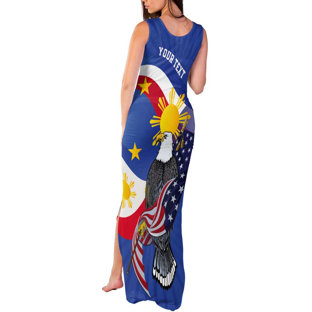Personalized Filipino-American Tank Maxi Dress Philippines Coat Of Arms with Bald Eagle - Wonder Print Shop
