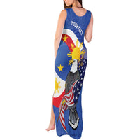 Personalized Filipino-American Tank Maxi Dress Philippines Coat Of Arms with Bald Eagle - Wonder Print Shop