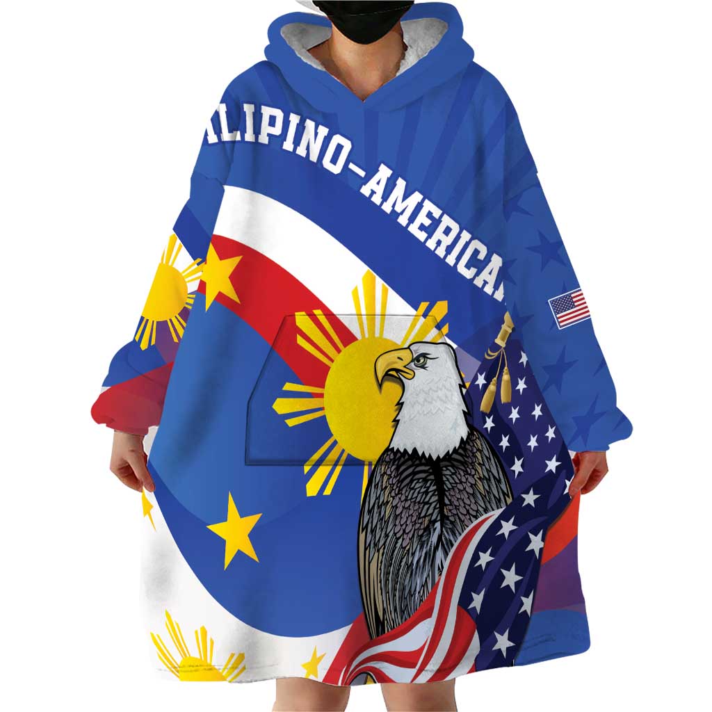 Personalized Filipino-American Wearable Blanket Hoodie Philippines Coat Of Arms with Bald Eagle - Wonder Print Shop