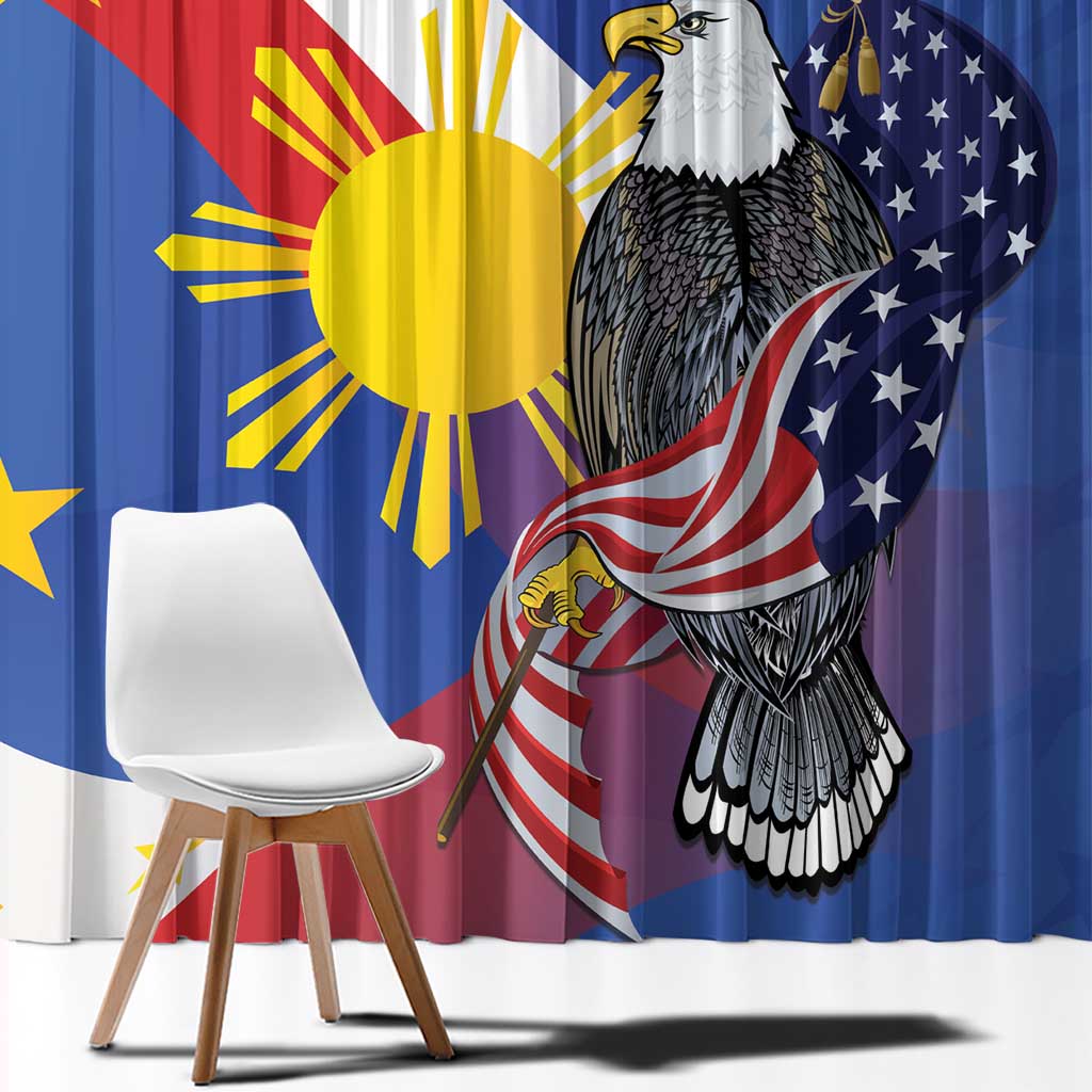 Personalized Filipino-American Window Curtain Philippines Coat Of Arms with Bald Eagle - Wonder Print Shop
