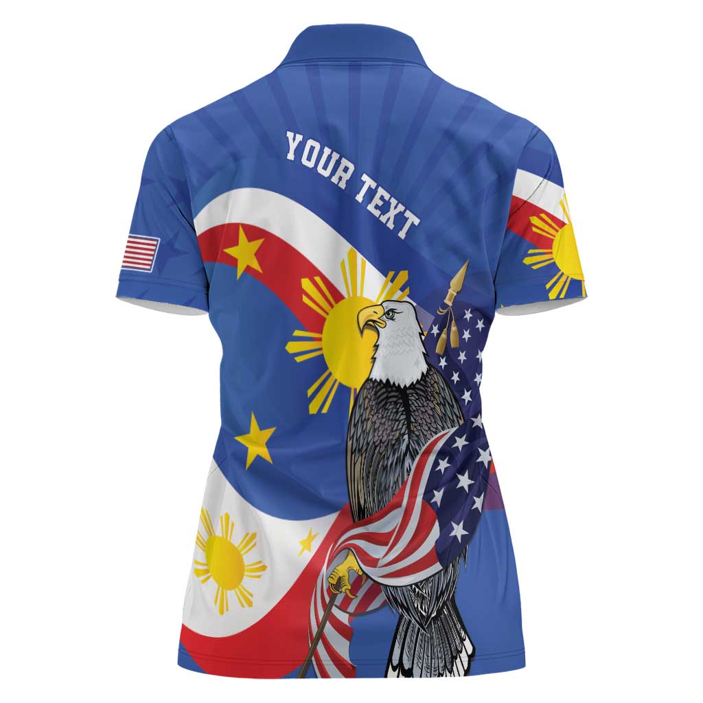 Personalized Filipino-American Women Polo Shirt Philippines Coat Of Arms with Bald Eagle - Wonder Print Shop