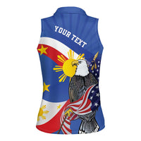 Personalized Filipino-American Women Sleeveless Polo Shirt Philippines Coat Of Arms with Bald Eagle - Wonder Print Shop