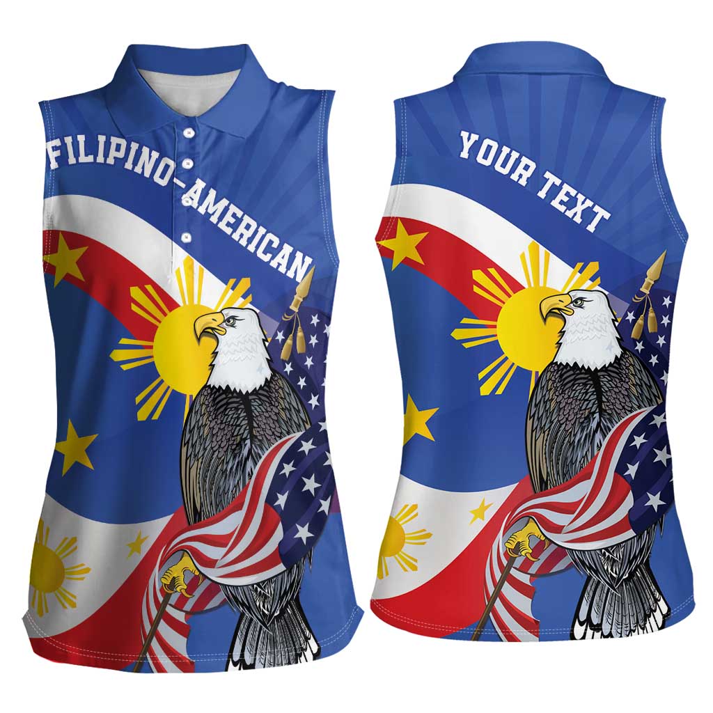 Personalized Filipino-American Women Sleeveless Polo Shirt Philippines Coat Of Arms with Bald Eagle - Wonder Print Shop