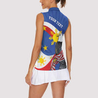 Personalized Filipino-American Women Sleeveless Polo Shirt Philippines Coat Of Arms with Bald Eagle - Wonder Print Shop