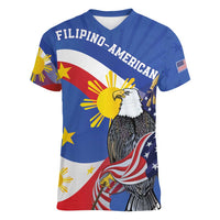 Personalized Filipino-American Women V-Neck T-Shirt Philippines Coat Of Arms with Bald Eagle - Wonder Print Shop