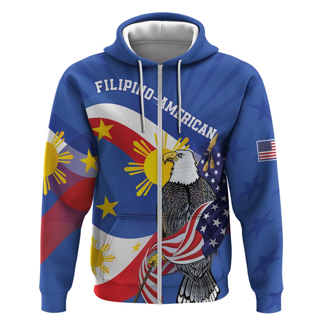 Personalized Filipino-American Zip Hoodie Philippines Coat Of Arms with Bald Eagle - Wonder Print Shop
