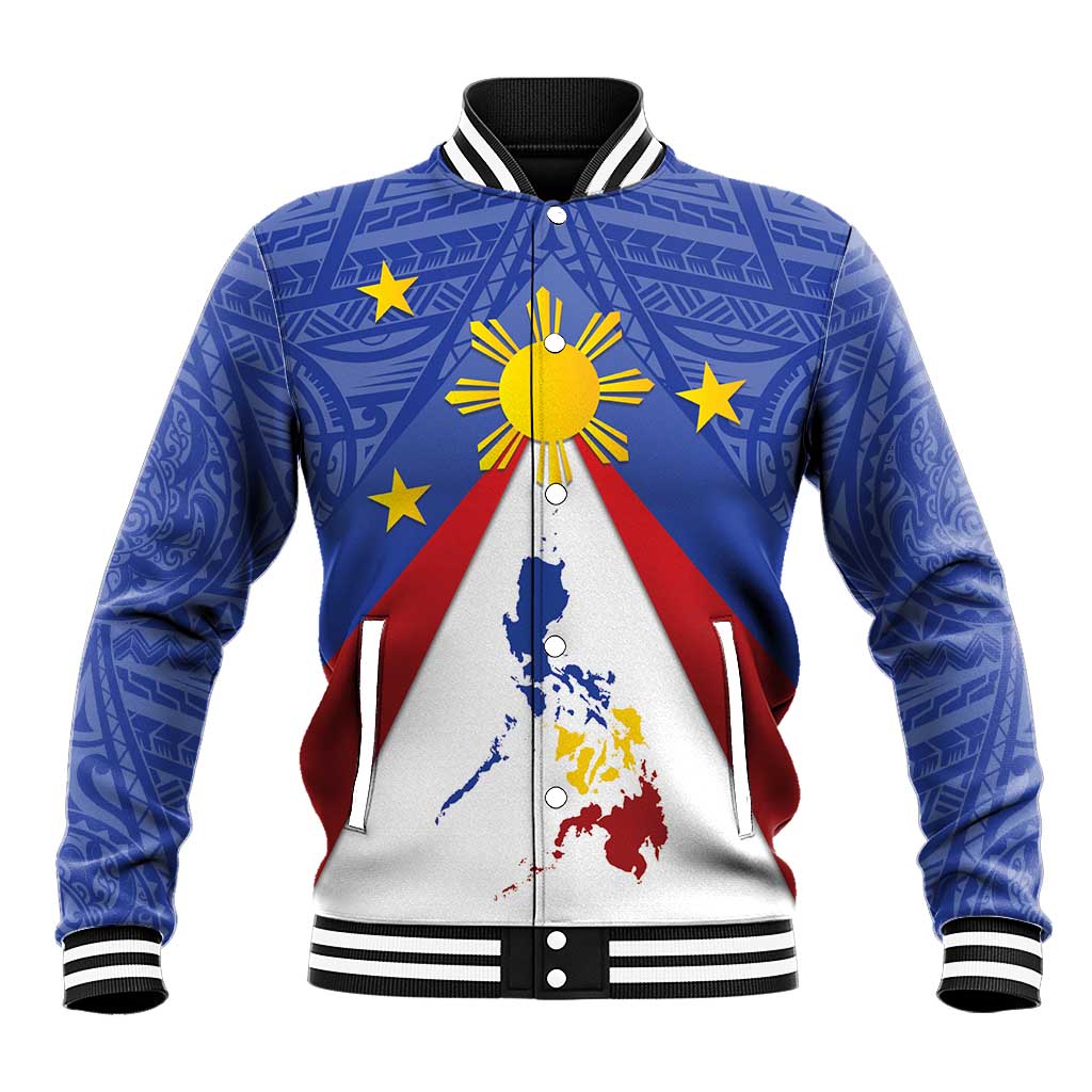 Personalized Pilipinas Eight-Rayed Sun Baseball Jacket Philippines Map With Polynesian Style LT9 - Wonder Print Shop