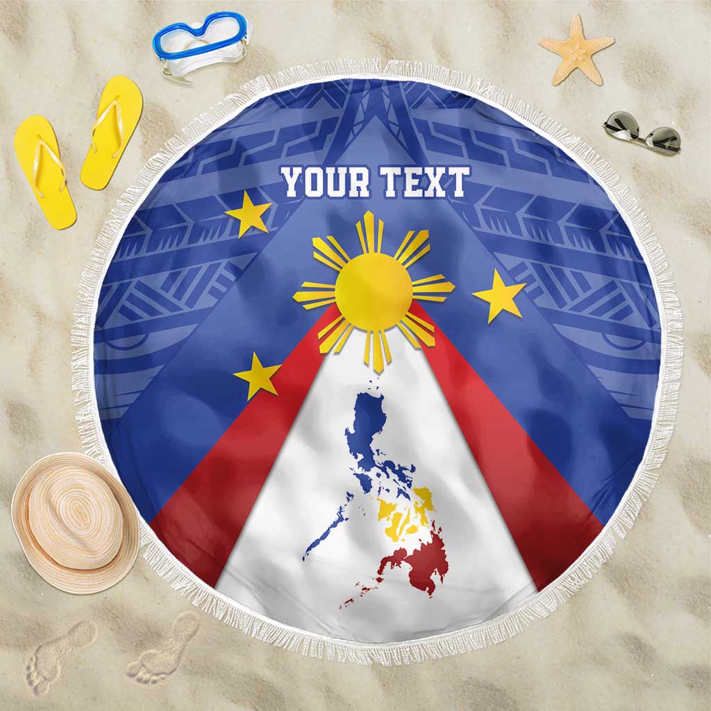 Personalized Pilipinas Eight-Rayed Sun Beach Blanket Philippines Map With Polynesian Style LT9 - Wonder Print Shop