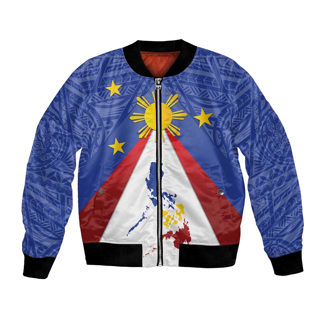 Personalized Pilipinas Eight-Rayed Sun Bomber Jacket Philippines Map With Polynesian Style LT9 - Wonder Print Shop