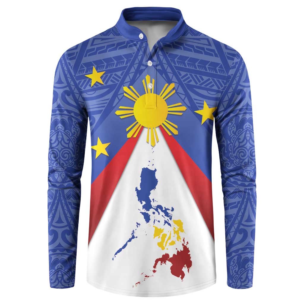 Personalized Pilipinas Eight-Rayed Sun Button Sweatshirt Philippines Map With Polynesian Style LT9 - Wonder Print Shop