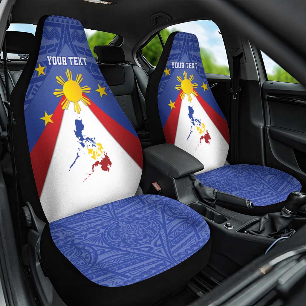 Personalized Pilipinas Eight-Rayed Sun Car Seat Cover Philippines Map With Polynesian Style LT9 - Wonder Print Shop