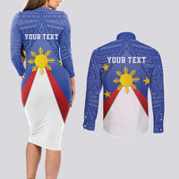 Personalized Pilipinas Eight-Rayed Sun Couples Matching Long Sleeve Bodycon Dress and Long Sleeve Button Shirt Philippines Map With Polynesian Style LT9 - Wonder Print Shop