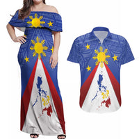 Personalized Pilipinas Eight-Rayed Sun Couples Matching Off Shoulder Maxi Dress and Hawaiian Shirt Philippines Map With Polynesian Style LT9 - Wonder Print Shop