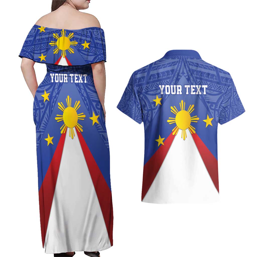 Personalized Pilipinas Eight-Rayed Sun Couples Matching Off Shoulder Maxi Dress and Hawaiian Shirt Philippines Map With Polynesian Style LT9 - Wonder Print Shop