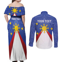 Personalized Pilipinas Eight-Rayed Sun Couples Matching Off Shoulder Maxi Dress and Long Sleeve Button Shirt Philippines Map With Polynesian Style LT9 - Wonder Print Shop