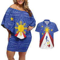 Personalized Pilipinas Eight-Rayed Sun Couples Matching Off Shoulder Short Dress and Hawaiian Shirt Philippines Map With Polynesian Style LT9 - Wonder Print Shop