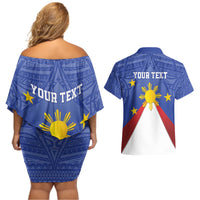 Personalized Pilipinas Eight-Rayed Sun Couples Matching Off Shoulder Short Dress and Hawaiian Shirt Philippines Map With Polynesian Style LT9 - Wonder Print Shop