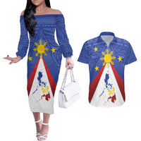 Personalized Pilipinas Eight-Rayed Sun Couples Matching Off The Shoulder Long Sleeve Dress and Hawaiian Shirt Philippines Map With Polynesian Style LT9 - Wonder Print Shop