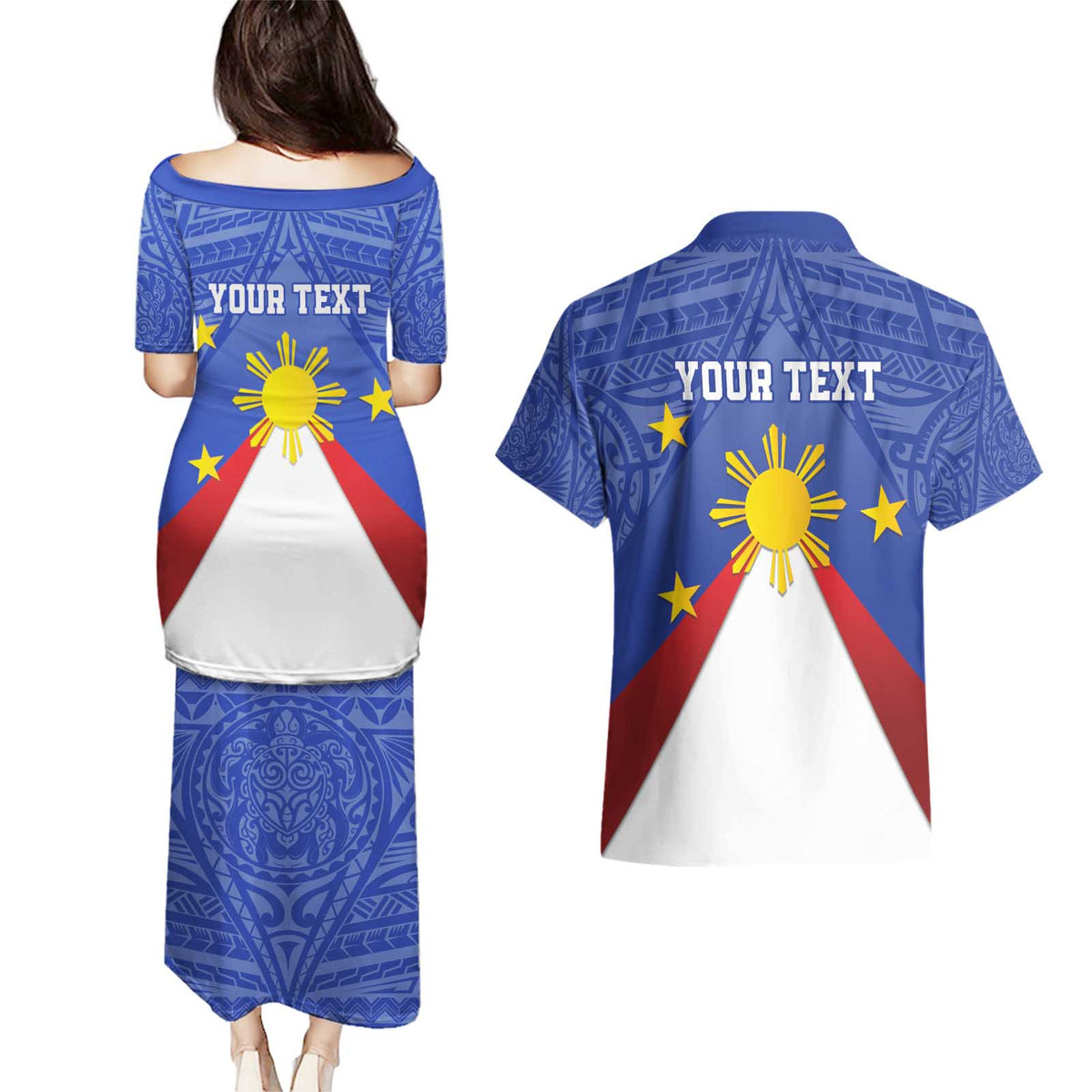Personalized Pilipinas Eight-Rayed Sun Couples Matching Puletasi and Hawaiian Shirt Philippines Map With Polynesian Style LT9 - Wonder Print Shop