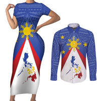 Personalized Pilipinas Eight-Rayed Sun Couples Matching Short Sleeve Bodycon Dress and Long Sleeve Button Shirt Philippines Map With Polynesian Style LT9 - Wonder Print Shop