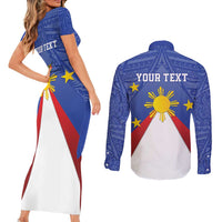 Personalized Pilipinas Eight-Rayed Sun Couples Matching Short Sleeve Bodycon Dress and Long Sleeve Button Shirt Philippines Map With Polynesian Style LT9 - Wonder Print Shop
