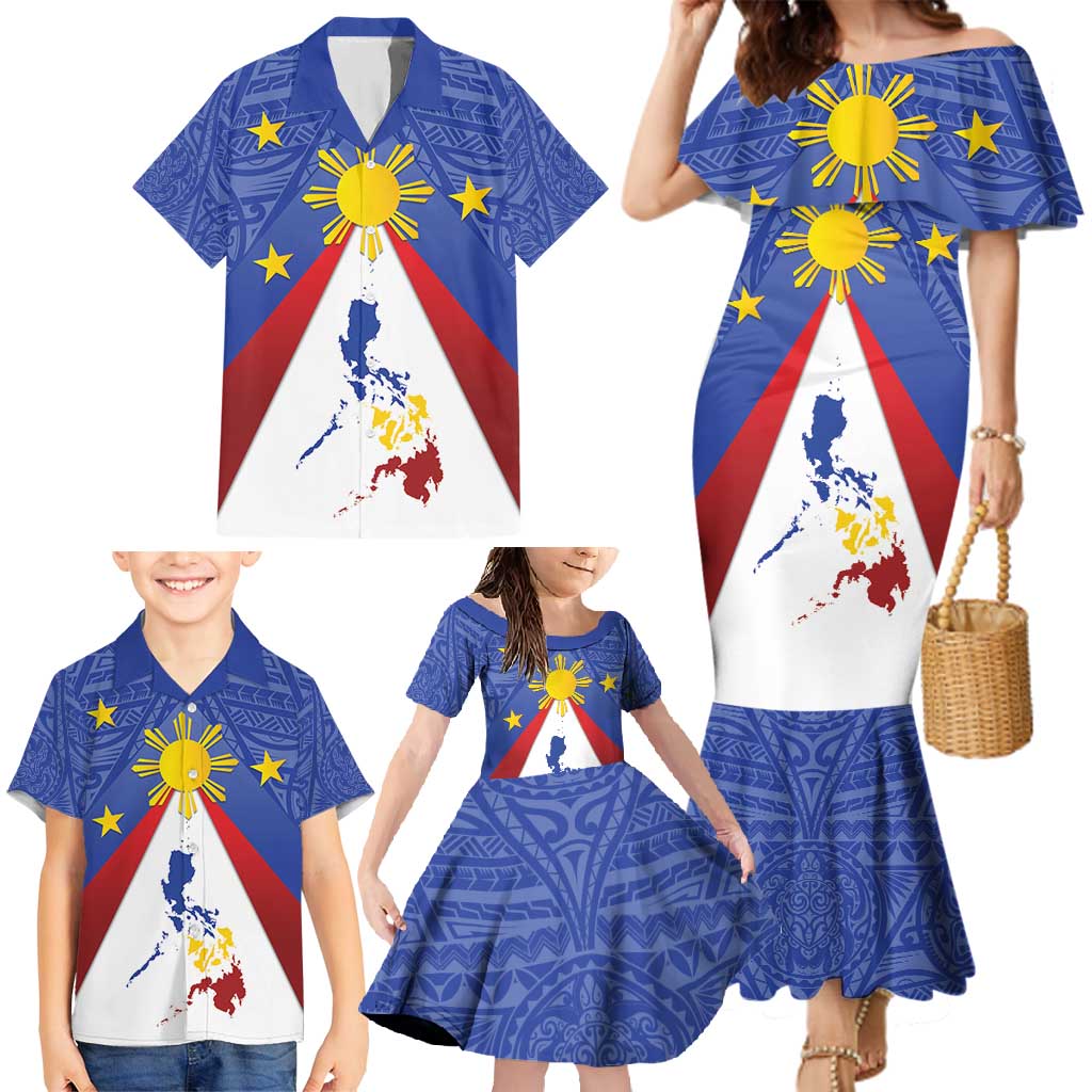 Personalized Pilipinas Eight-Rayed Sun Family Matching Mermaid Dress and Hawaiian Shirt Philippines Map With Polynesian Style LT9 - Wonder Print Shop