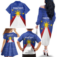 Personalized Pilipinas Eight-Rayed Sun Family Matching Off The Shoulder Long Sleeve Dress and Hawaiian Shirt Philippines Map With Polynesian Style - Wonder Print Shop