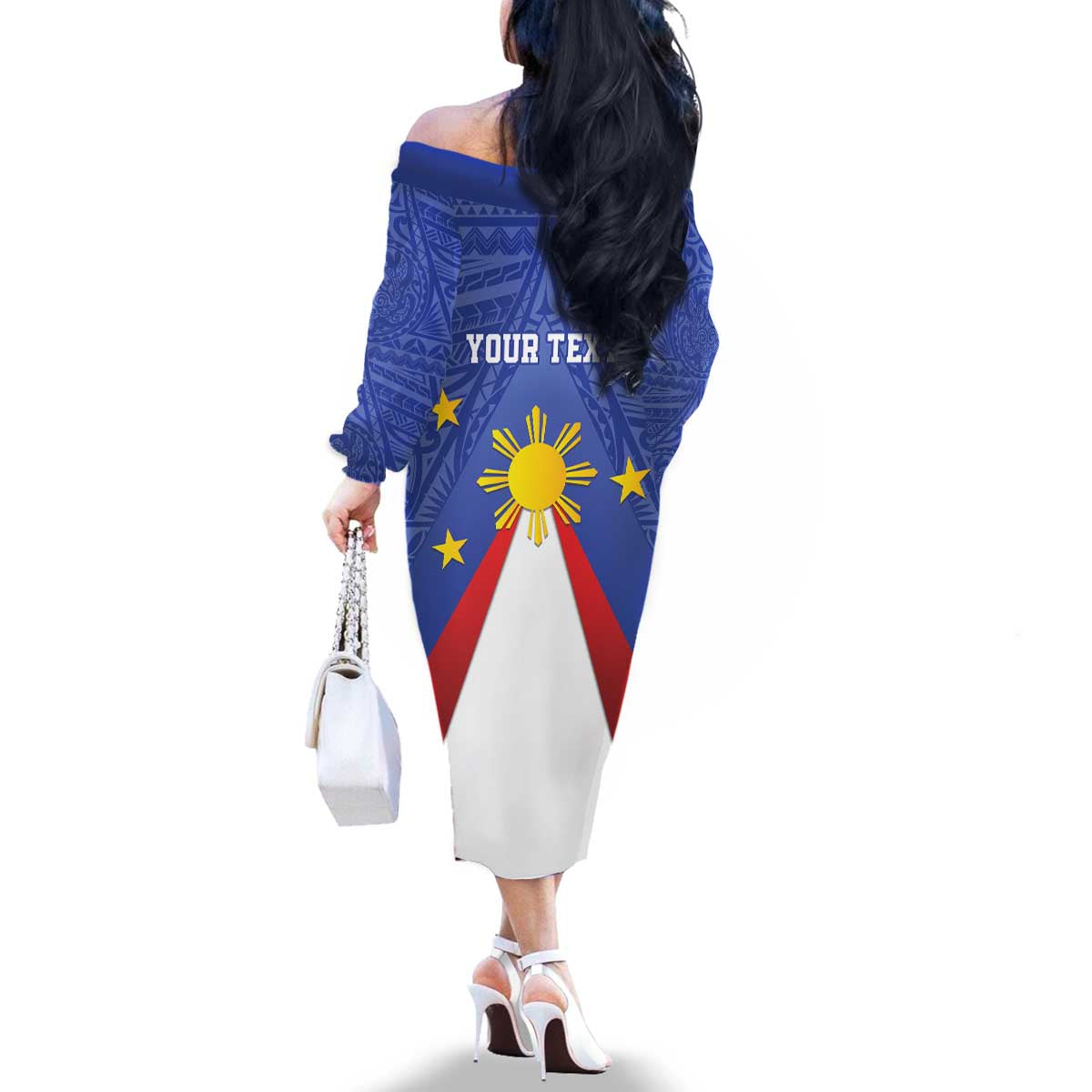 Personalized Pilipinas Eight-Rayed Sun Family Matching Off The Shoulder Long Sleeve Dress and Hawaiian Shirt Philippines Map With Polynesian Style - Wonder Print Shop