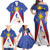 Personalized Pilipinas Eight-Rayed Sun Family Matching Off Shoulder Maxi Dress and Hawaiian Shirt Philippines Map With Polynesian Style LT9 - Wonder Print Shop
