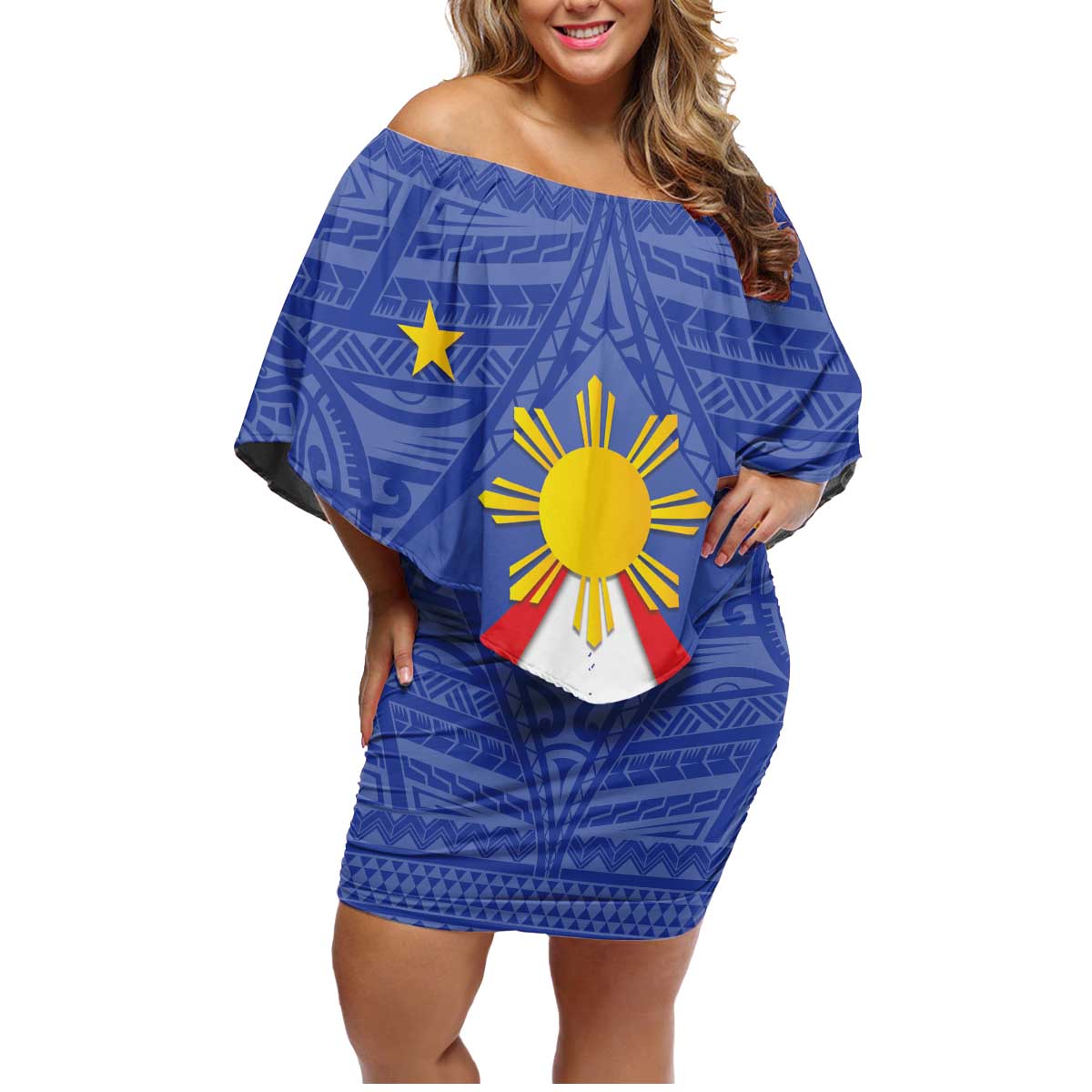 Personalized Pilipinas Eight-Rayed Sun Family Matching Off Shoulder Short Dress and Hawaiian Shirt Philippines Map With Polynesian Style LT9 - Wonder Print Shop