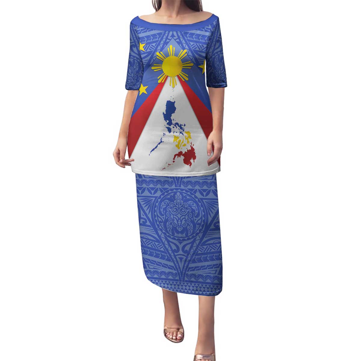 Personalized Pilipinas Eight-Rayed Sun Family Matching Puletasi and Hawaiian Shirt Philippines Map With Polynesian Style - Wonder Print Shop