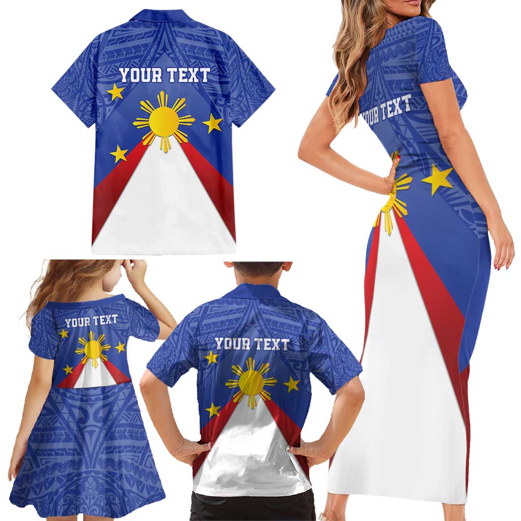 Personalized Pilipinas Eight-Rayed Sun Family Matching Short Sleeve Bodycon Dress and Hawaiian Shirt Philippines Map With Polynesian Style - Wonder Print Shop