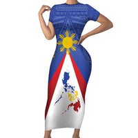 Personalized Pilipinas Eight-Rayed Sun Family Matching Short Sleeve Bodycon Dress and Hawaiian Shirt Philippines Map With Polynesian Style - Wonder Print Shop