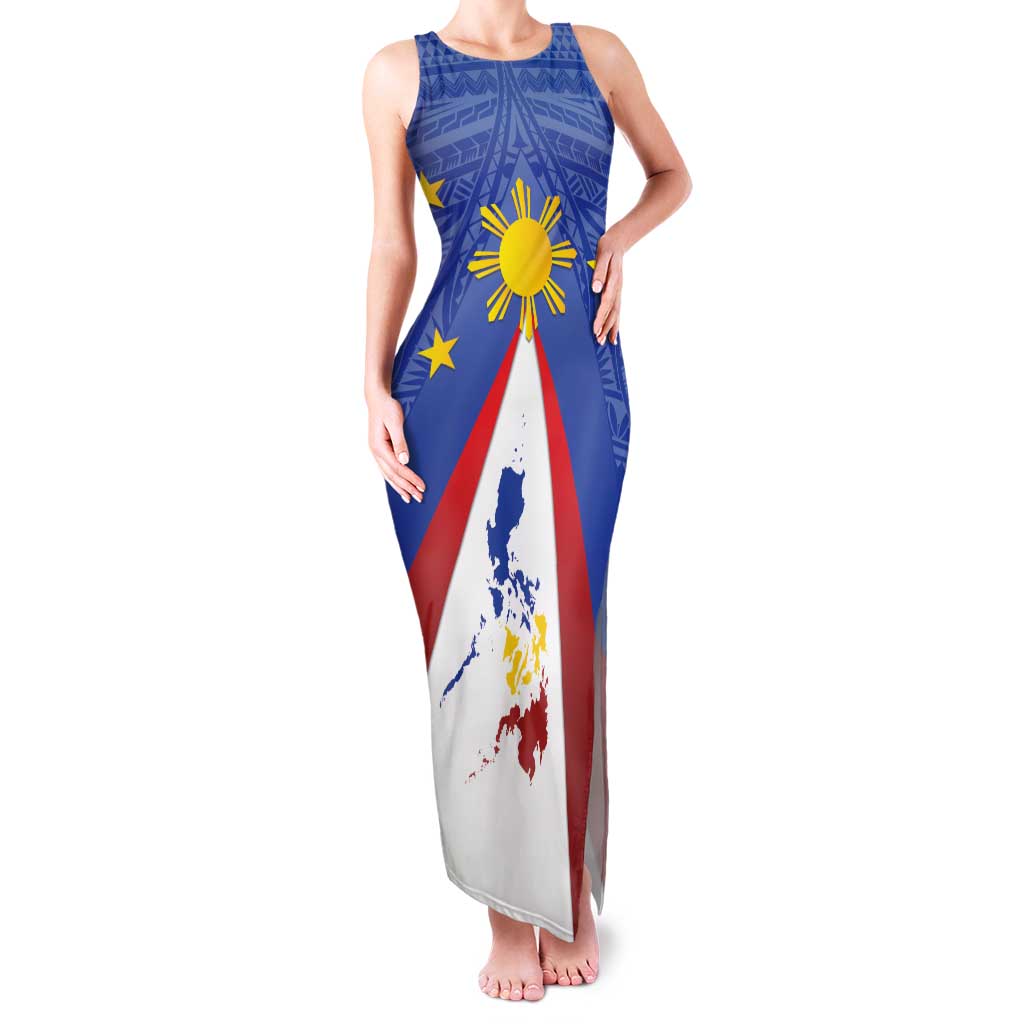 Personalized Pilipinas Eight-Rayed Sun Family Matching Tank Maxi Dress and Hawaiian Shirt Philippines Map With Polynesian Style - Wonder Print Shop