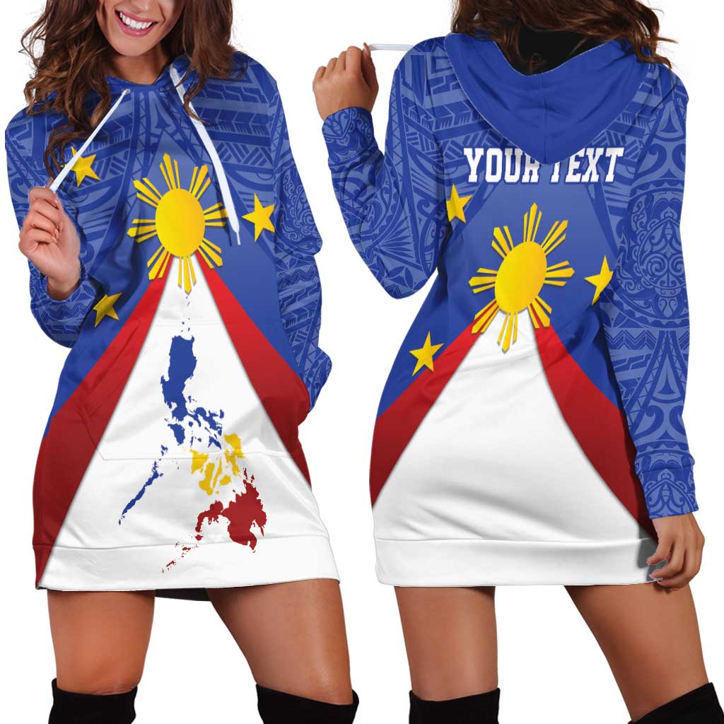 Personalized Pilipinas Eight-Rayed Sun Hoodie Dress Philippines Map With Polynesian Style - Wonder Print Shop