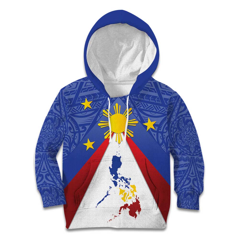 Personalized Pilipinas Eight-Rayed Sun Kid Hoodie Philippines Map With Polynesian Style - Wonder Print Shop