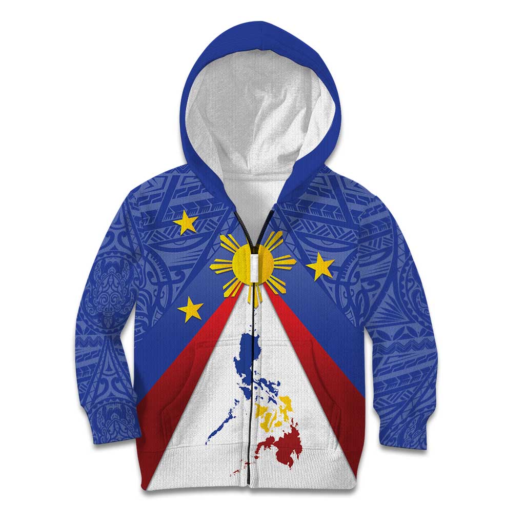 Personalized Pilipinas Eight-Rayed Sun Kid Hoodie Philippines Map With Polynesian Style - Wonder Print Shop
