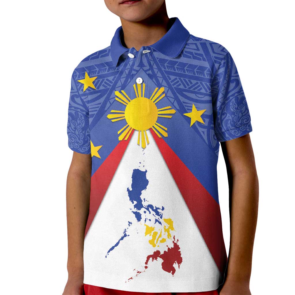 Personalized Pilipinas Eight-Rayed Sun Kid Polo Shirt Philippines Map With Polynesian Style - Wonder Print Shop