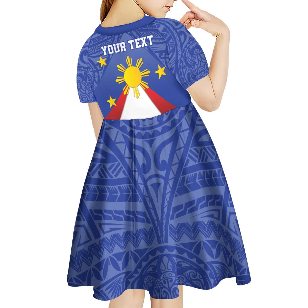 Personalized Pilipinas Eight-Rayed Sun Kid Short Sleeve Dress Philippines Map With Polynesian Style - Wonder Print Shop
