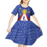 Personalized Pilipinas Eight-Rayed Sun Kid Short Sleeve Dress Philippines Map With Polynesian Style - Wonder Print Shop