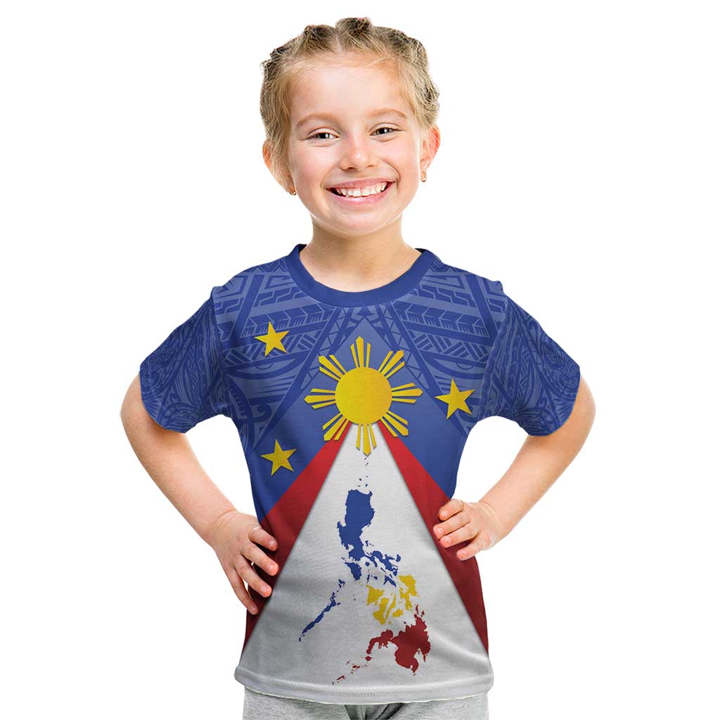 Personalized Pilipinas Eight-Rayed Sun Kid T Shirt Philippines Map With Polynesian Style - Wonder Print Shop