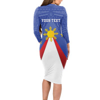 Personalized Pilipinas Eight-Rayed Sun Long Sleeve Bodycon Dress Philippines Map With Polynesian Style - Wonder Print Shop