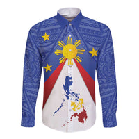 Personalized Pilipinas Eight-Rayed Sun Long Sleeve Button Shirt Philippines Map With Polynesian Style - Wonder Print Shop
