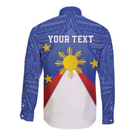 Personalized Pilipinas Eight-Rayed Sun Long Sleeve Button Shirt Philippines Map With Polynesian Style - Wonder Print Shop