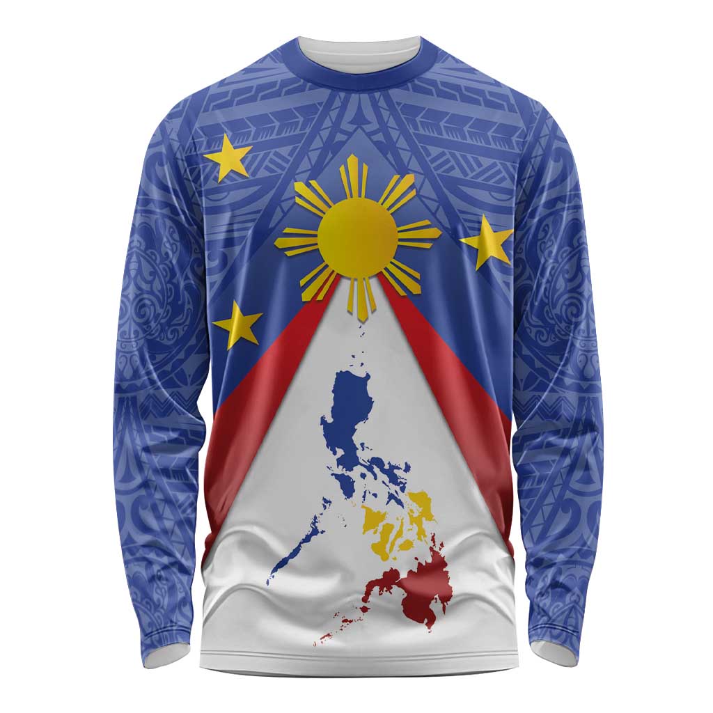 Personalized Pilipinas Eight-Rayed Sun Long Sleeve Shirt Philippines Map With Polynesian Style - Wonder Print Shop