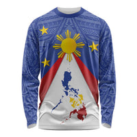 Personalized Pilipinas Eight-Rayed Sun Long Sleeve Shirt Philippines Map With Polynesian Style - Wonder Print Shop