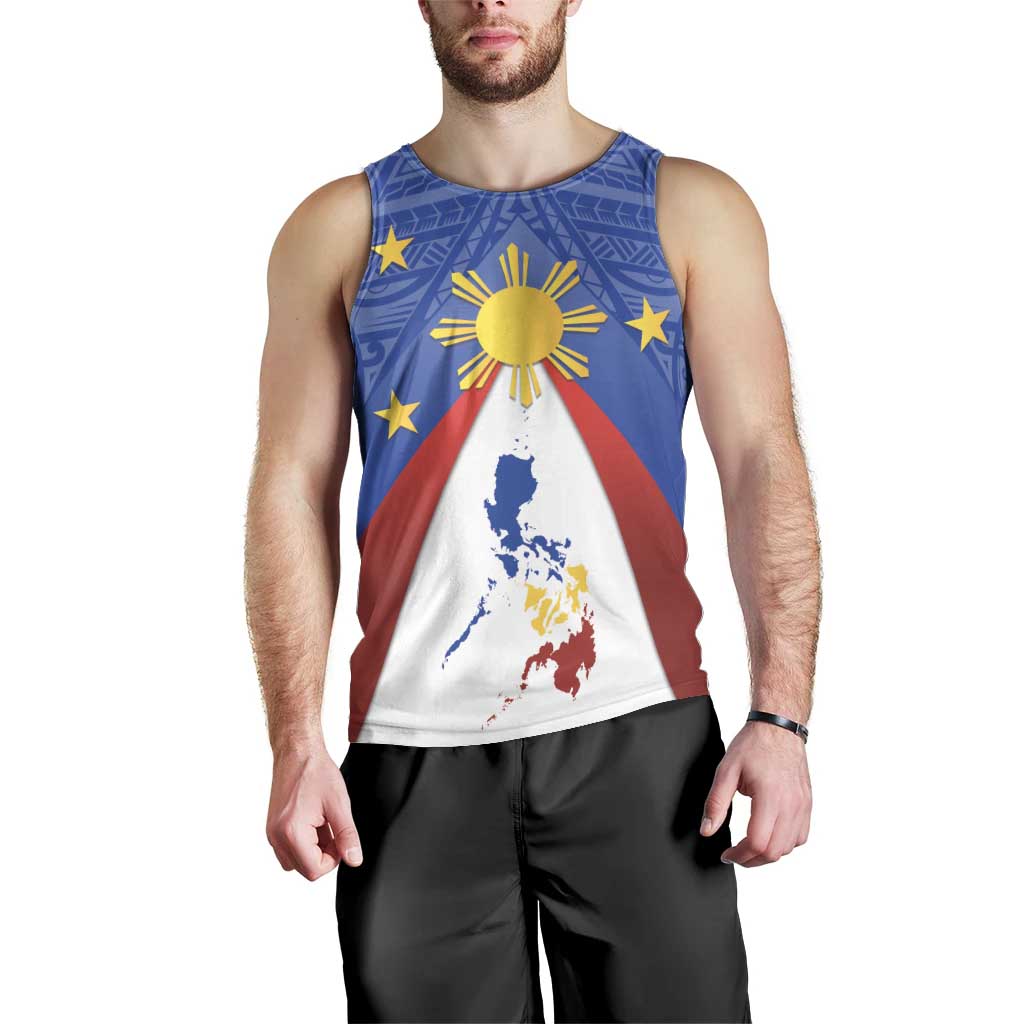 Personalized Pilipinas Eight-Rayed Sun Men Tank Top Philippines Map With Polynesian Style - Wonder Print Shop
