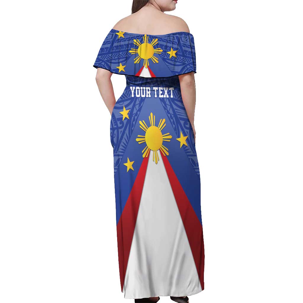 Personalized Pilipinas Eight-Rayed Sun Off Shoulder Maxi Dress Philippines Map With Polynesian Style - Wonder Print Shop